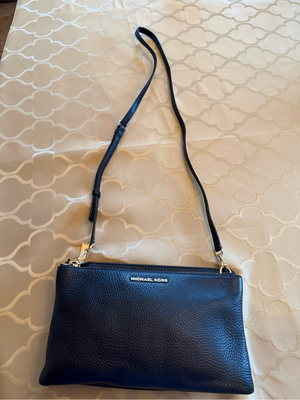 Michael Kors Black Pebbled Leather Crossbody Bag with Gold Hardware